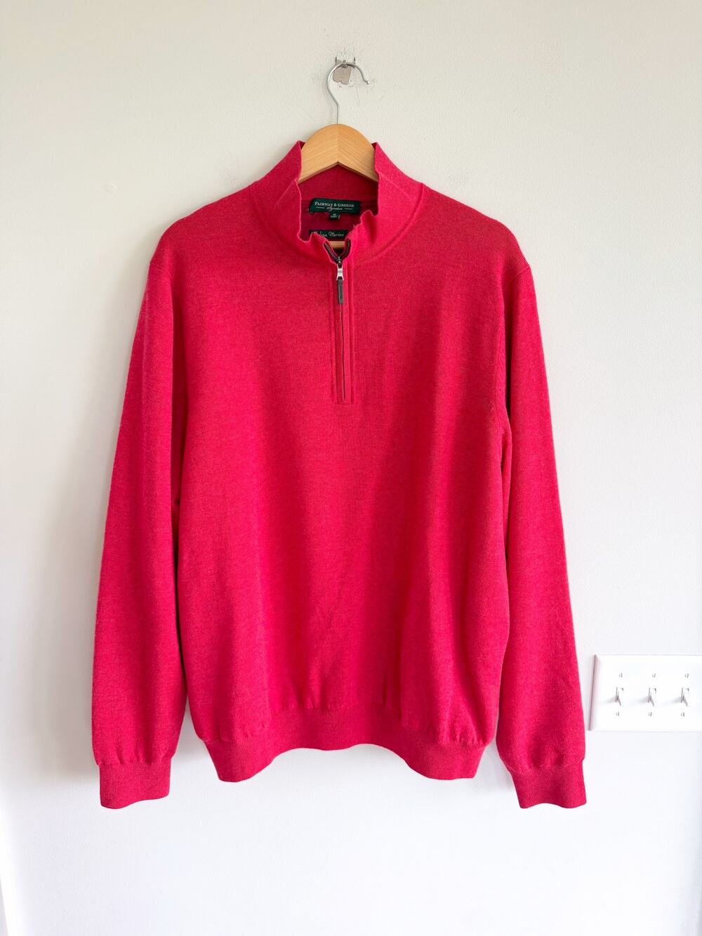 Fairway & Greene Baruffa Merino 1/4 Zip Long Sleeve Windsweater Raspberry Red XL